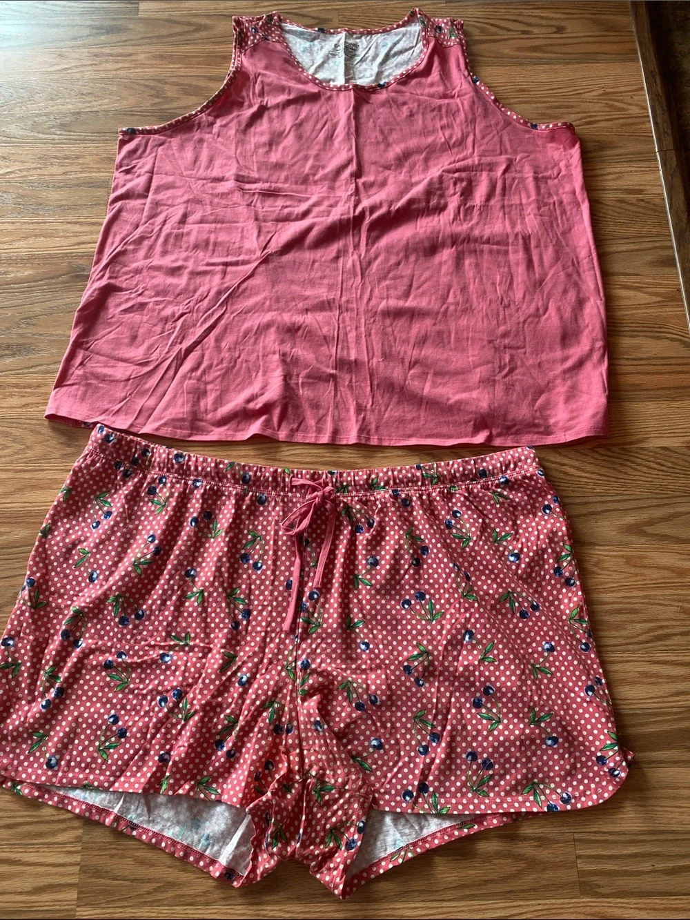 Catherines Pink & White Polka Dot / Cherry Sleepwear Set 3X Pajama Loungewear